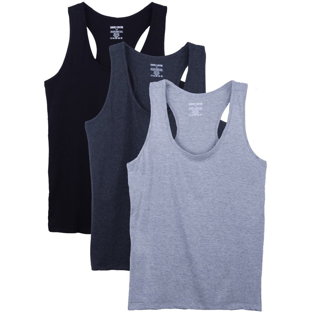 3 Pack Women's Cotton Spandex Racerback Tanks S-2X 3910 Black/Greys NWB